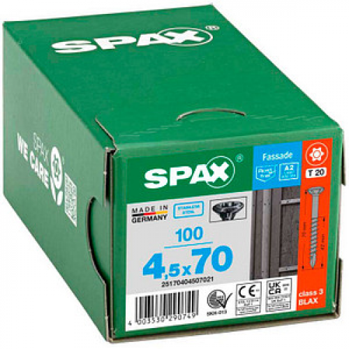 SPAX® Fassadenschrauben T20 Linsenkopf BLAX A2 4,5 mm x 70 mm, 100 St.