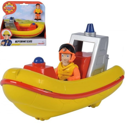 Simba 109252584038 - Feuerwehrmann Sam, Neptun mit Elvis Figur mit Feuerwehrboot, Länge: 17 cm, Spielset