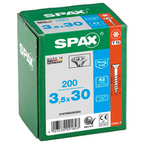 SPAX® Universalschrauben T15 Senkkopf Edelstahl A2 3,5 mm x 30 mm, 200 St.