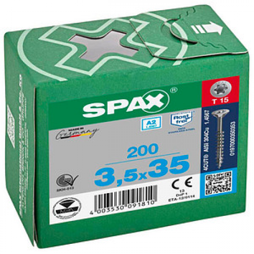 SPAX® Universalschrauben T15 Senkkopf Edelstahl A2 3,5 mm x 35 mm, 200 St.