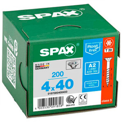 SPAX® Universalschrauben T20 Senkkopf Edelstahl A2 4 mm x 40 mm, 200 St.