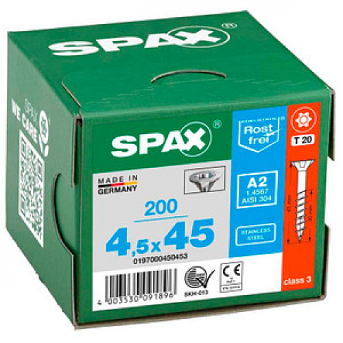 SPAX® Universalschrauben T20 Senkkopf Edelstahl A2 4,5 mm x 45 mm, 200 St.