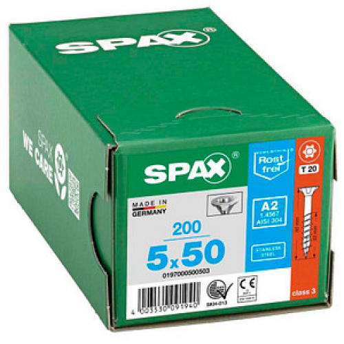 SPAX® Universalschrauben T20 Senkkopf Edelstahl A2 5 mm x 50 mm, 200 St.