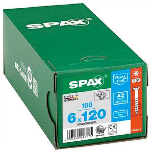 SPAX® Universalschrauben T30 Senkkopf Edelstahl A2 6 mm x 120 mm, 100 St.