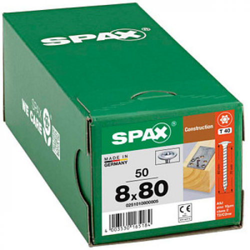 SPAX® Holzbauschrauben T40 Tellerkopf WIROX 8 mm x 80 mm, 50 St.