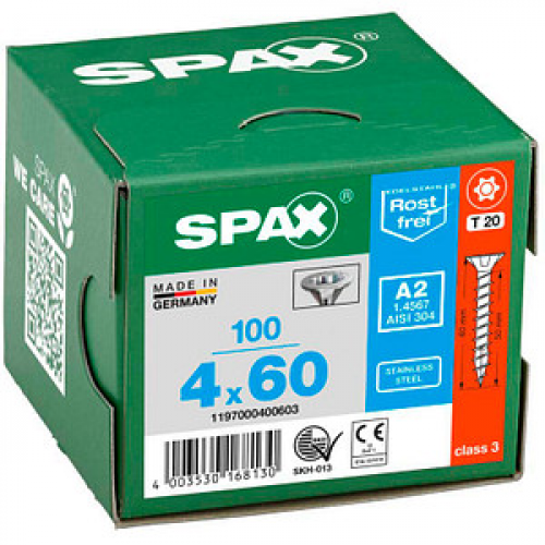 SPAX® Universalschrauben T20 Senkkopf BLANK A2 4 mm x 60 mm, 100 St.