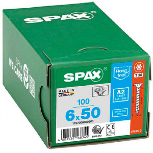 SPAX® Universalschrauben T20 Senkkopf BLANK A2 6 mm x 50 mm, 100 St.