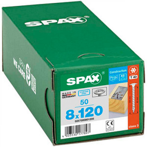 SPAX® Holzbauschrauben T40 Tellerkopf Edelstahl A2 8 mm x 120 mm, 50 St.