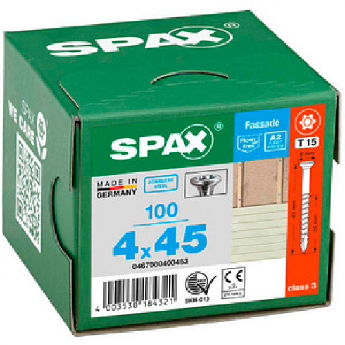 SPAX® Fassadenschrauben T15 Linsensenkkopf A2 4 mm x 45 mm, 100 St.