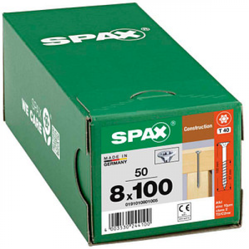 SPAX® Holzbauschrauben T40 Senkkopf WIROX 8 mm x 100 mm, 50 St.