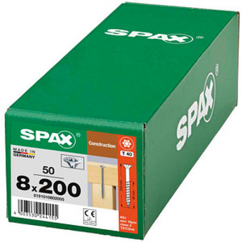 SPAX® Holzbauschrauben T40 Senkkopf WIROX 8 mm x 200 mm, 50 St.