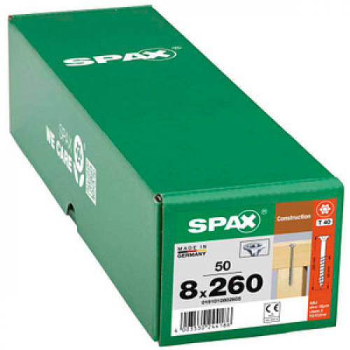 SPAX® Holzbauschrauben T40 Senkkopf WIROX 8 mm x 260 mm, 50 St.