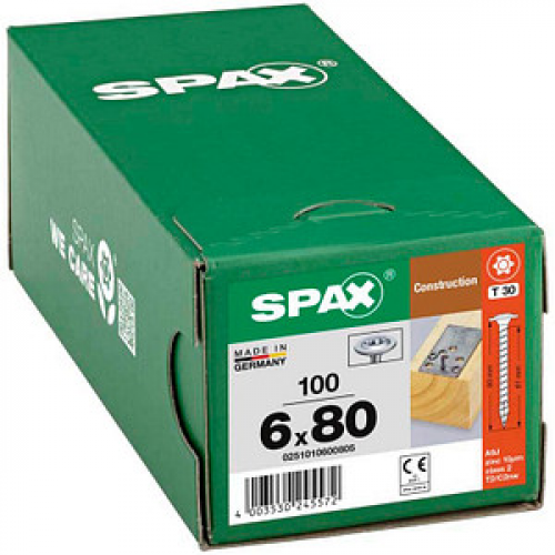 SPAX® Holzbauschrauben T30 Tellerkopf WIROX 6 mm x 80 mm, 100 St.