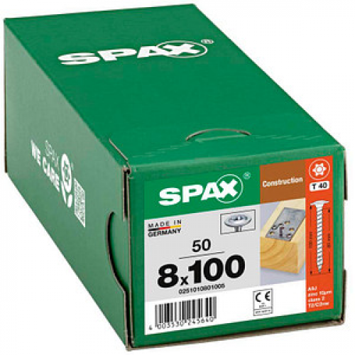 SPAX® Holzbauschrauben T40 Tellerkopf WIROX 8 mm x 100 mm, 50 St.