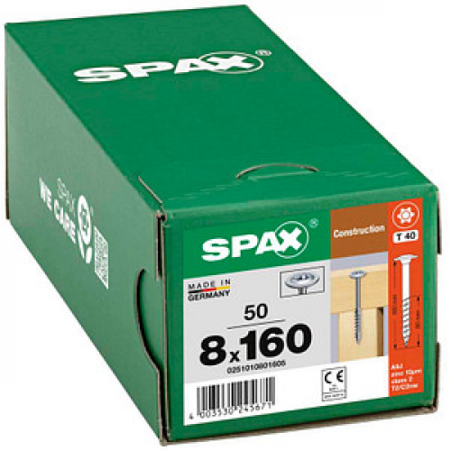 SPAX® Holzbauschrauben T40 Tellerkopf WIROX 8 mm x 160 mm, 50 St.