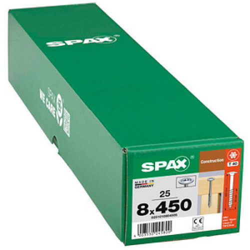 SPAX® Holzbauschrauben T40 Tellerkopf WIROX 8 mm x 450 mm, 25 St.