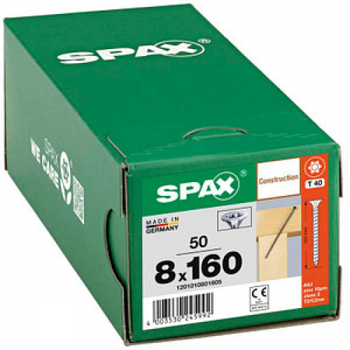 SPAX® Holzbauschrauben T40 Senkkopf WIROX 8 mm x 160 mm, 50 St.