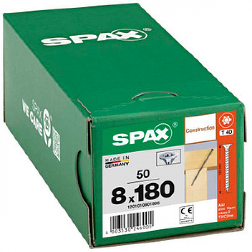 SPAX® Holzbauschrauben T40 Senkkopf WIROX 8 mm x 180 mm, 50 St.