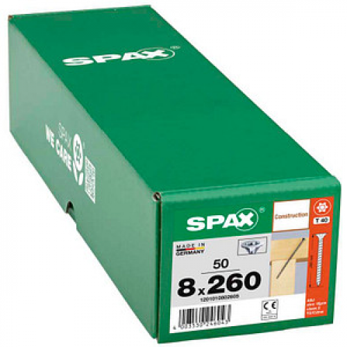 SPAX® Holzbauschrauben T40 Senkkopf WIROX 8 mm x 260 mm, 50 St.