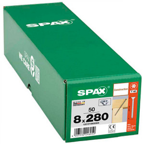 SPAX® Holzbauschrauben T40 Senkkopf WIROX 8 mm x 280 mm, 50 St.