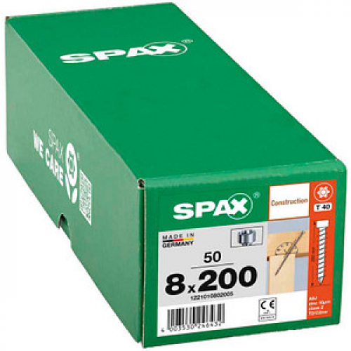 SPAX® Holzbauschrauben T40 Zylinderkopf WIROX 8 mm x 200 mm, 50 St.