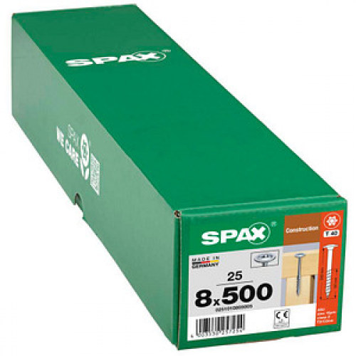 SPAX® Holzbauschrauben T40 Tellerkopf WIROX 8 mm x 500 mm, 25 St.