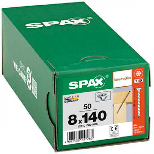 SPAX® Holzbauschrauben T40 Senkkopf WIROX 8 mm x 140 mm, 50 St.