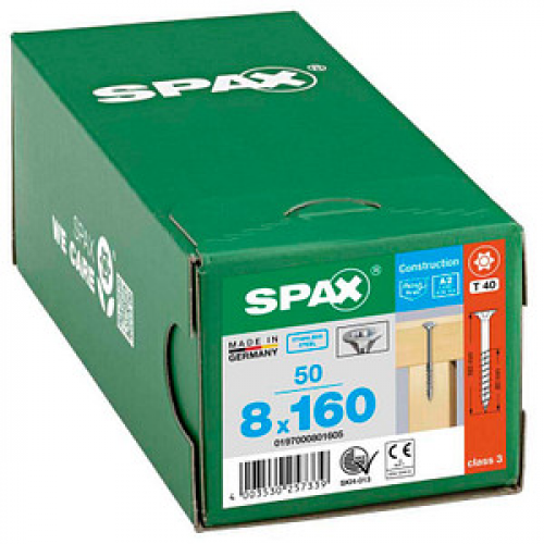 SPAX® Universalschrauben T40 Senkkopf Edelstahl A2 8 mm x 160 mm, 50 St.