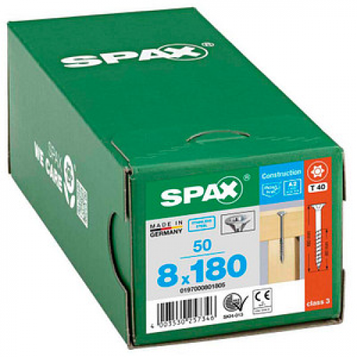 SPAX® Universalschrauben T40 Senkkopf Edelstahl A2 8 mm x 180 mm, 50 St.