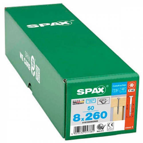 SPAX® Universalschrauben T40 Senkkopf Edelstahl A2 8 mm x 260 mm, 50 St.