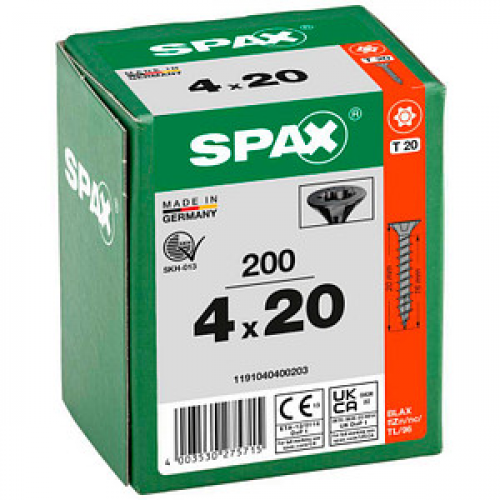 SPAX® Universalschrauben T20 Senkkopf BLAX 4 mm x 20 mm, 200 St.