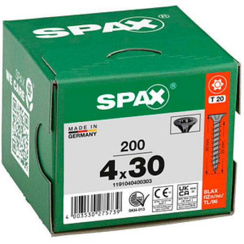 SPAX® Universalschrauben T20 Senkkopf BLAX 4 mm x 30 mm, 200 St.