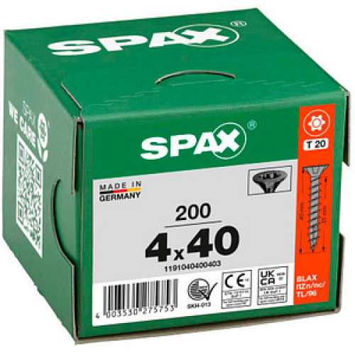 SPAX® Universalschrauben T20 Senkkopf BLAX 4 mm x 40 mm, 200 St.