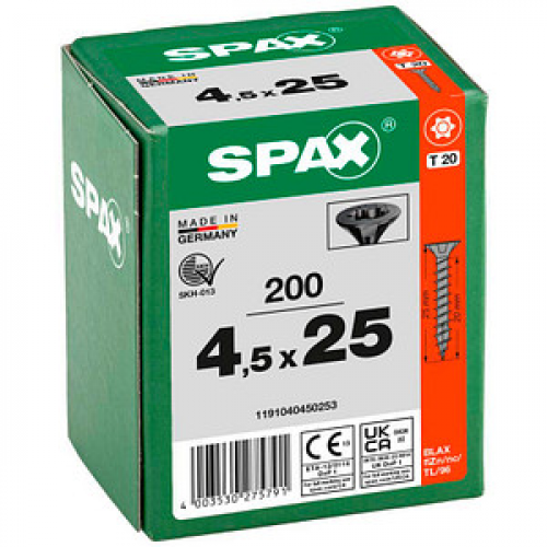 SPAX® Universalschrauben T20 Senkkopf BLAX 4,5 mm x 25 mm, 200 St.