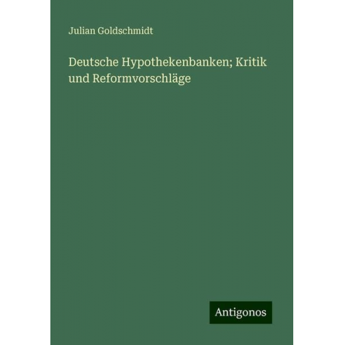 Julian Goldschmidt - Deutsche Hypothekenbanken; Kritik und Reformvorschläge