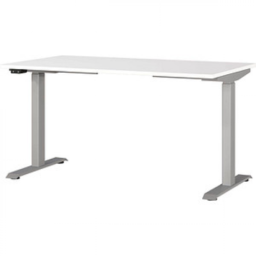 GERMANIA JET höhenverstellbarer Schreibtisch weiß rechteckig, T-Fuß-Gestell silber 140,0 x 80,0 cm