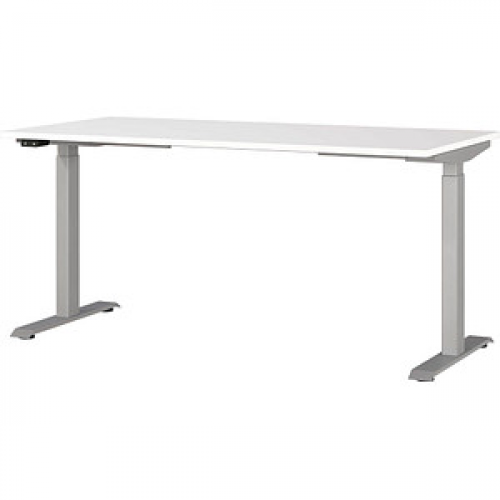 GERMANIA JET höhenverstellbarer Schreibtisch weiß rechteckig, T-Fuß-Gestell silber 160,0 x 80,0 cm