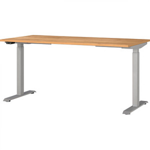 GERMANIA JET höhenverstellbarer Schreibtisch navarra-eiche rechteckig, T-Fuß-Gestell silber 160,0 x 80,0 cm