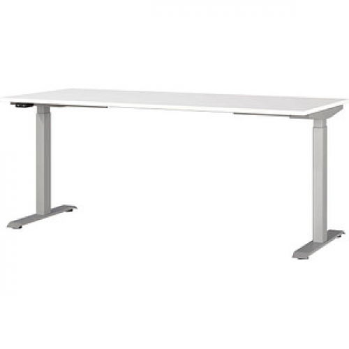 GERMANIA JET höhenverstellbarer Schreibtisch weiß rechteckig, T-Fuß-Gestell silber 180,0 x 80,0 cm