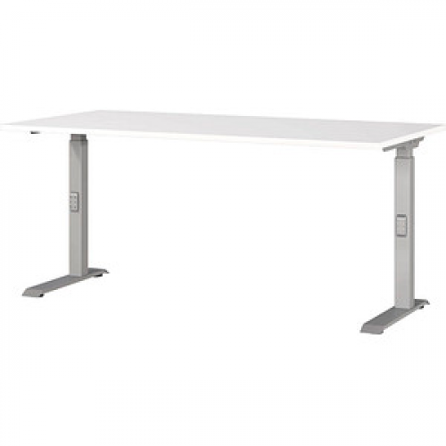 GERMANIA DOWNEY höhenverstellbarer Schreibtisch weiß rechteckig, C-Fuß-Gestell silber 160,0 x 80,0 cm