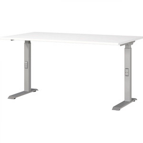 GERMANIA DOWNEY höhenverstellbarer Schreibtisch weiß rechteckig, C-Fuß-Gestell silber 140,0 x 80,0 cm