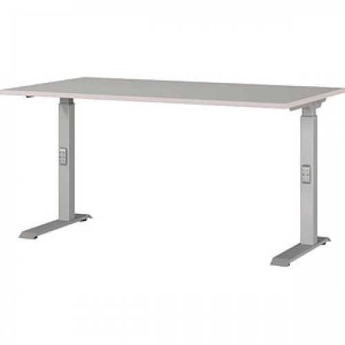 GERMANIA DOWNEY höhenverstellbarer Schreibtisch kaschmir rechteckig, C-Fuß-Gestell silber 140,0 x 80,0 cm