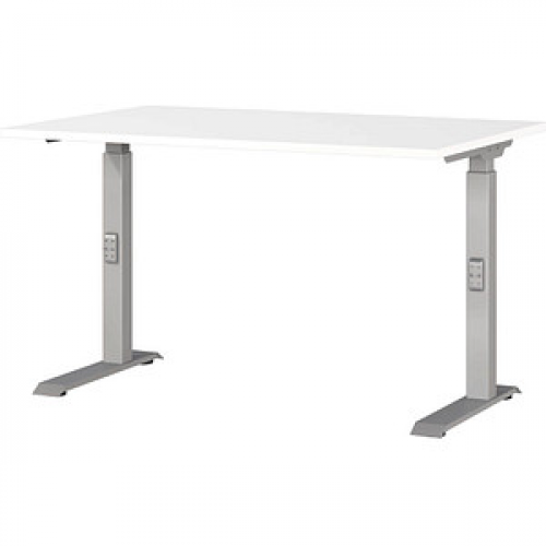 GERMANIA DOWNEY höhenverstellbarer Schreibtisch weiß rechteckig, C-Fuß-Gestell silber 120,0 x 80,0 cm