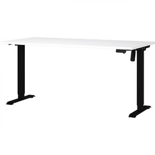 GERMANIA Boras höhenverstellbarer Schreibtisch weiß rechteckig, T-Fuß-Gestell schwarz 160,0 x 80,0 cm
