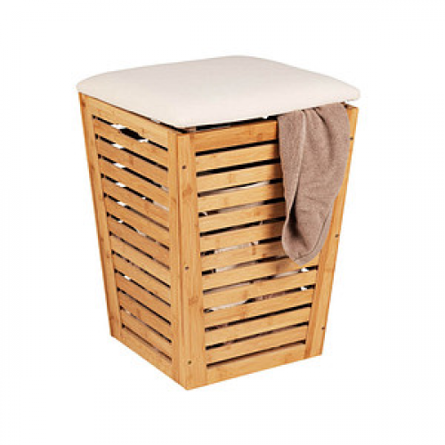 WENKO Badhocker mit Wäschesammler Bambusa 25143100 hellbraun