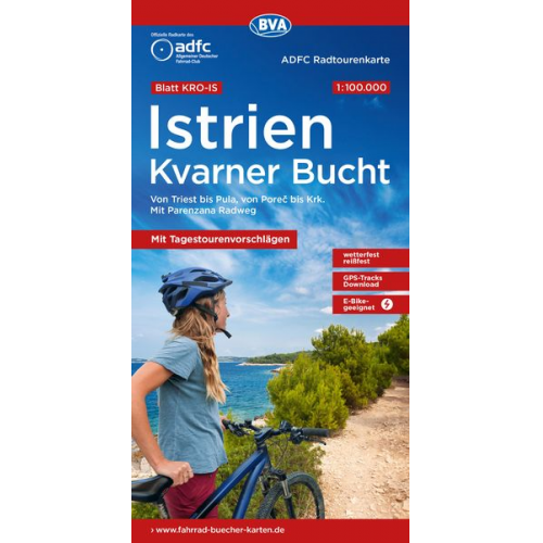 ADFC-Radtourenkarte KRO-IS Istrien Kvarner Bucht, mit Tagestourenvorschlägen, 1:100.000, reiß- und wetterfest, E-Bike geeignet, GPS-Tracks Download