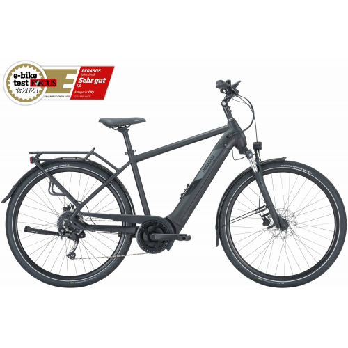 Pegasus Solero Evo 9 (500 Wh), 9 Gang Kettenschaltung, Herrenfahrrad, Diamant, Modell 2024, 28 Zoll 55 cm black matt