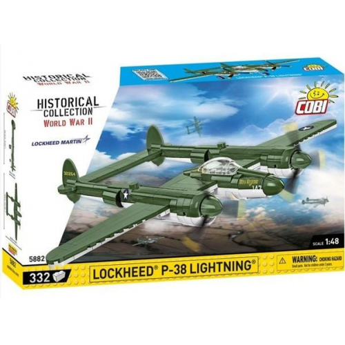 COBI Historical Collection 5882 - Lockheed P-38 Lightning, WWII, Langstrecken-Kampfflugzeug, WWII, Bausatz 1:48, 332 Klemmbausteine