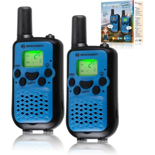 Bresser Junior 8811400 - Walkie Talkie 2er-Set, Funkgeräte mit hoher Reichweite bis zu 6km, Frei-Hand-Funktion und integrierter Taschenlampe, Blau/Sch