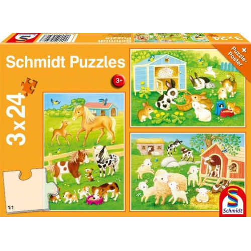 Schmidt Spiele 56518 - Niedliche Haustiere, Kinderpuzzle Standard 3x24 Teile